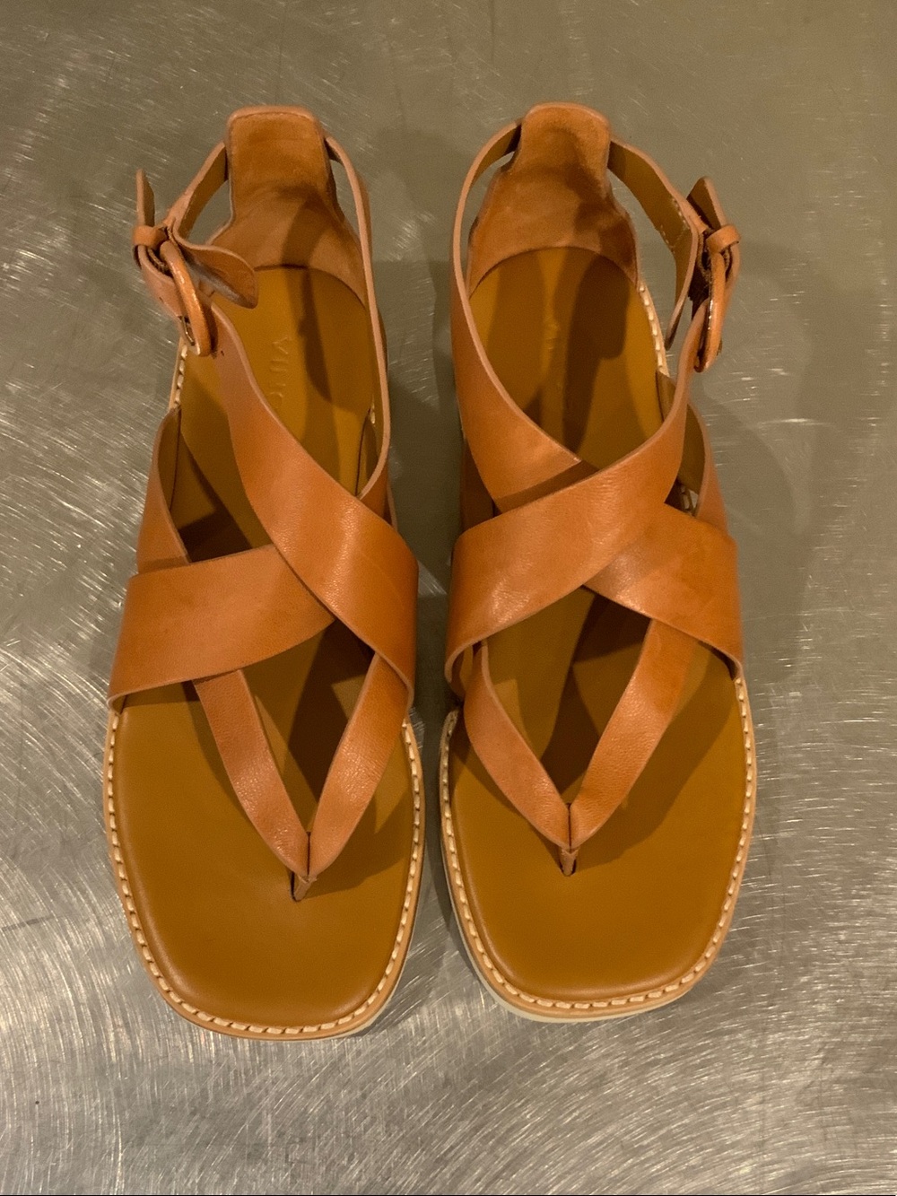 Vince Cognac/Tan Leather Crisscross Slingback Sandals
